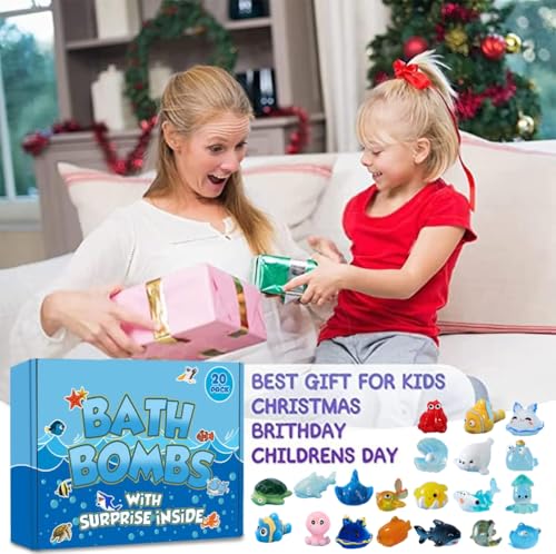 Blue Kids Bath Bombs with Surprise Marine Animals - 20 Pack, 1 Ounce Each, Gift Set