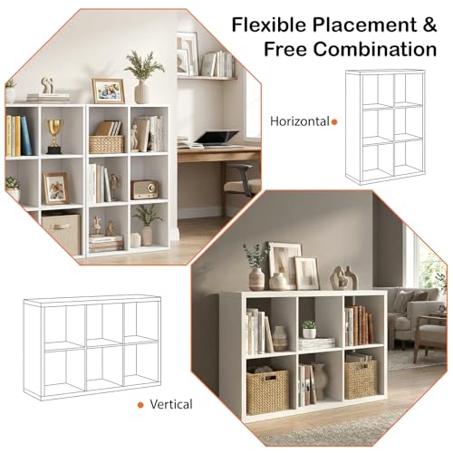 White 6-Cube Wooden Storage Organizer with Reversible Open Back - 11.6x36.3x24.6 Inches