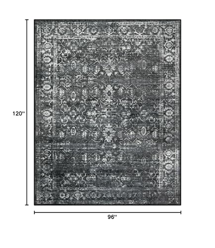 8' x 10' Black and Grey Area Rug - Washable Vintage Distressed Indoor Carpet