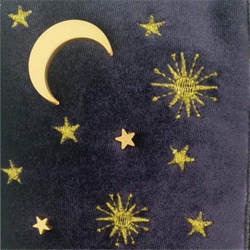 Women Navy Velvet Embroidery Cosmetic Makeup Bag, Applique Moon Stars Pattern Make Up Bag, High Capacity Toiletry Pouch Clutch Bag for Travel (Navy B)