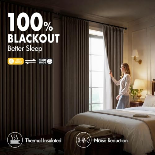 Blackout Curtains 40x96 Inch Set of 4 - Double-Layer Thermal Window Drapes with Pinch Pleat, Birch Variation