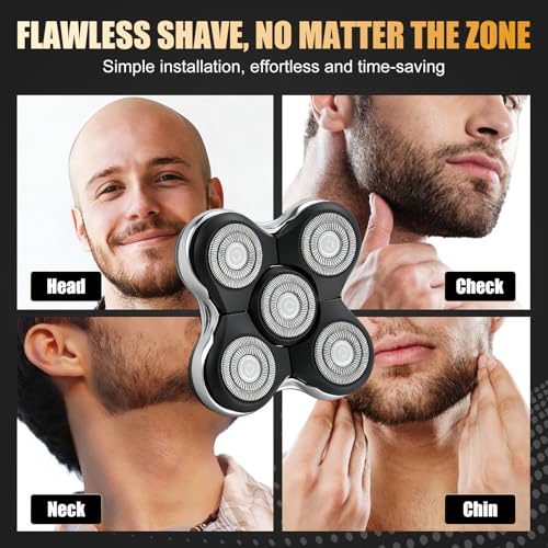 Upgraded Magnetic Replacement Heads for Skull Shaver, 5 Blades Compatible with Pitbull, Platinum Pro, Palm, Butterfly Kiss - Hypoallergenic Razor Heads (2Pack)