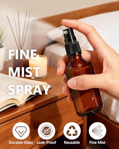 2oz Amber Glass Spray Bottles Set - 36 Pack for Essential Oils & Perfume