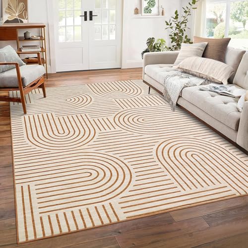 ROYHOME 6x9 Orange Washable Non-Slip Area Rug - Modern Rainbow Design