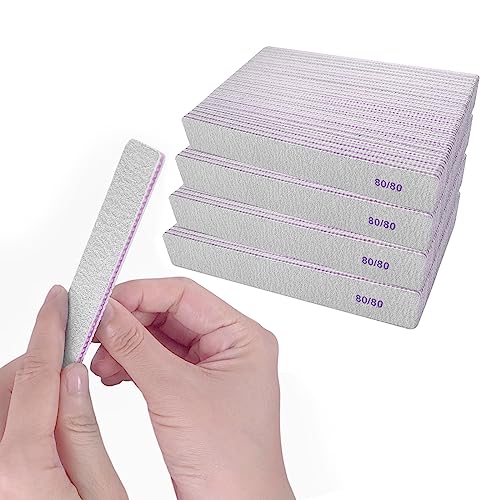 100 Pcs 80/80 Grit Square Nail Files Coarse Emery Boards for Acrylic & Gel Nails - Professional Manicure Tools