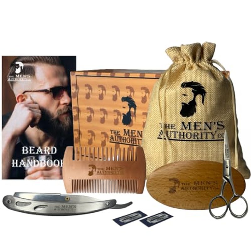 M. A. C.¢ç Beard Kit for Men, Beard Grooming Kit Including Boar Brush, Trimming Scissor Beard Comb and Straight Edge Safety Razor & Blades-Ideal Beard Care Kit with Wooden Gift Box