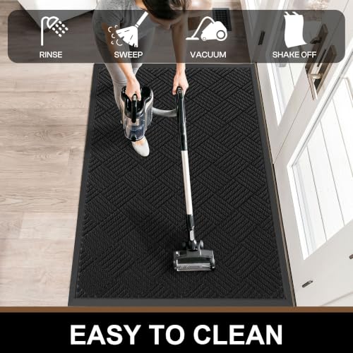 Heavy Duty Indoor Outdoor Front Door Mat 3' x 6' Black Diamond - Durable Entryway Rug