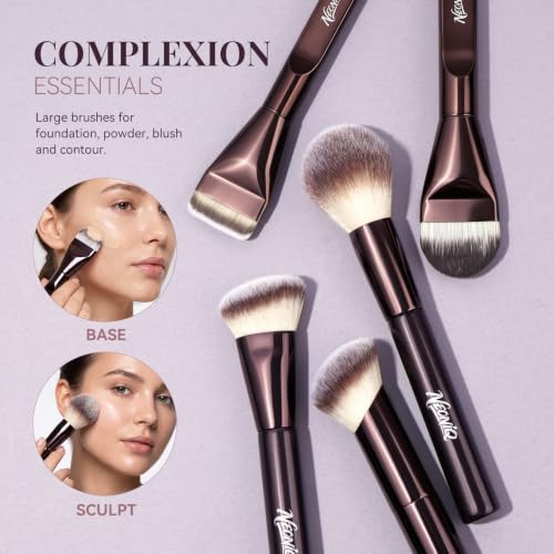 14-Piece Professional Makeup Brush Set with Travel Cosmetic Bag - Brown