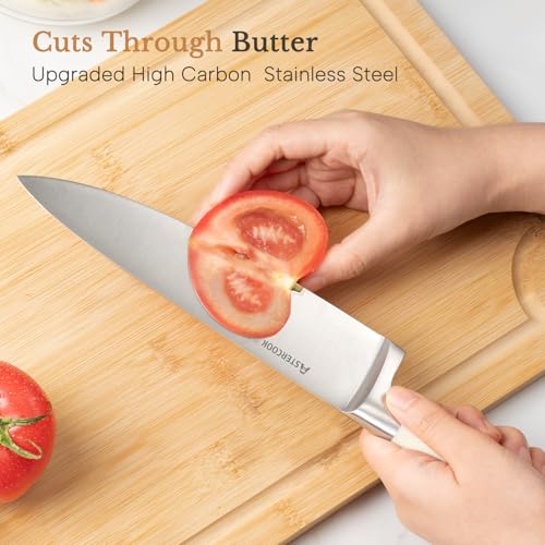 Cream White 14-Piece Kitchen Knife Set with Block & Sharpener - Full Tang Stainless Steel, Ergonomic Handle, Dishwasher Safe