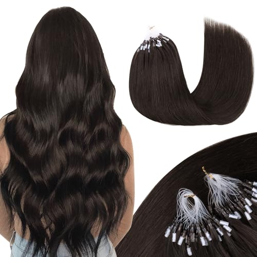 Microlink Hair Extensions 20 Inch Human Hair Dark Brown 50g - EasyFit
