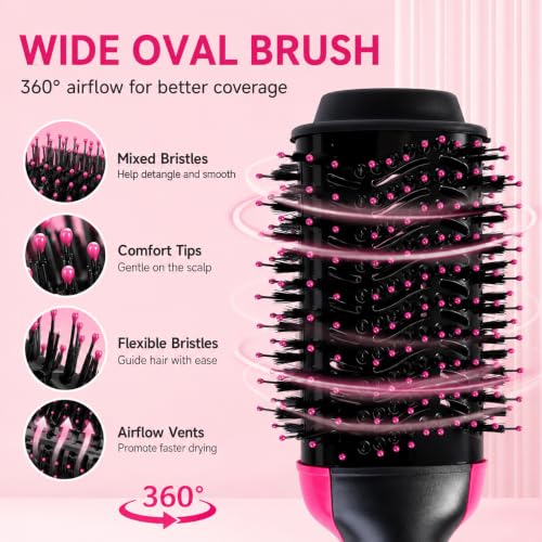 CHERRYSUN Kd313 4-in-1 Ionic Hot Air Brush for Smooth Blowouts - Oval Barrel