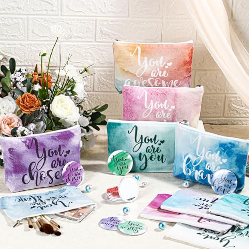 Inspirational Employee Appreciation Gifts Set - Pastel Makeup Bags & Compact Mirrors, 60 Pieces