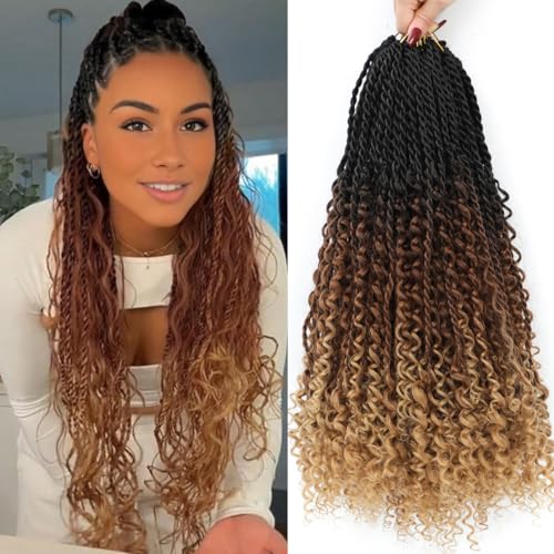 18 Inch Goddess Twist Crochet Hair with Curly Ends - 6 Packs, Black/Brown Light Brown