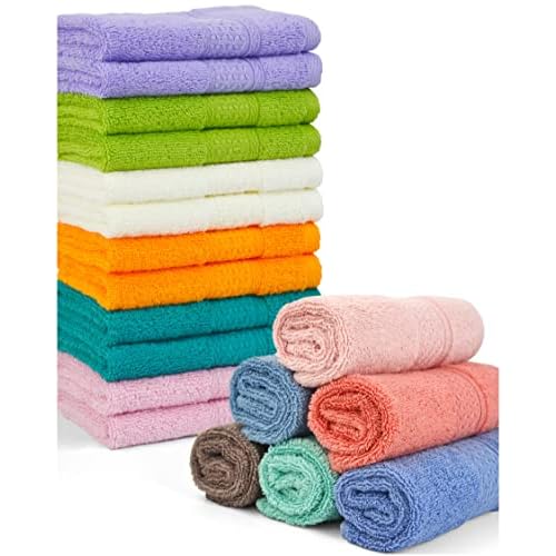 Cleanbear 18-Piece Wash-Cloths-Ultra Soft-Cotton-Washcloths, Bathroom Towels with Assorted Colors, 13 by 13 Inches