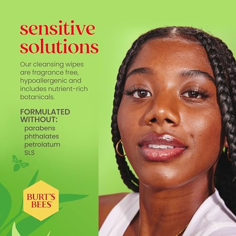 Burt's Bees, Aloe Vera Face Wipes, for Sensitive Skin, Soothing Makeup Remover & Facial Cleansing Towelettes, 30 Count (1 Pack)