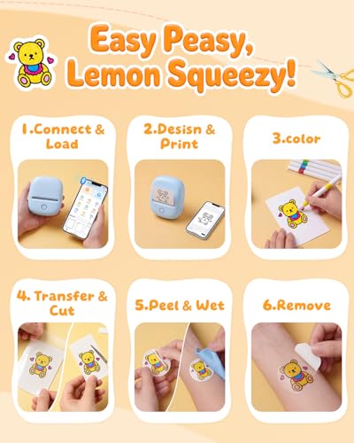 Kids Temporary Tattoo Printer with AI Custom Stickers - Wireless, Inkless, Washable, Blue