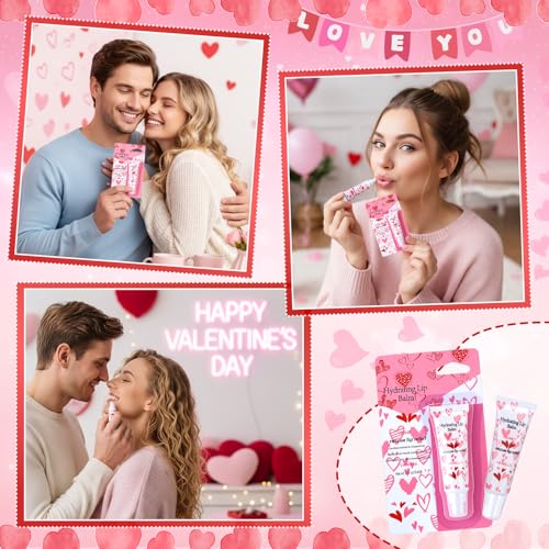 Leelosp 24 Pcs Valentine's Day Lip Balm Galentine's Gifts Bulk Honey Vanilla Lip Balm Conversation Heart Hydrating Natural for Dry Cracked Lips Women Valentines Gifts Bulk for Her
