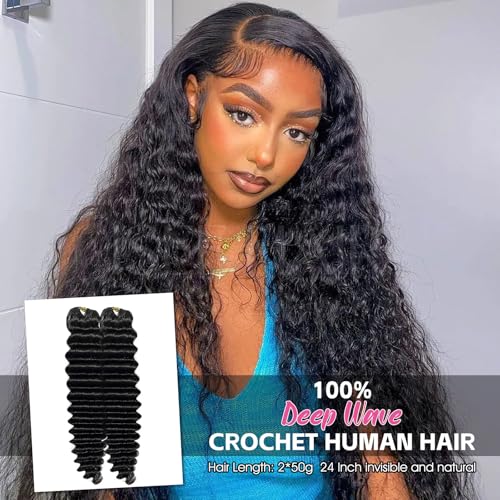 Deep Wave Crochet Hair Extensions 18 Inch Human Hair 50G - Natural Look & Easy Install