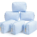 Sanwuta Light Blue Seersucker Cosmetic Bags Bulk - 6 Pcs Zippered Makeup Pouches