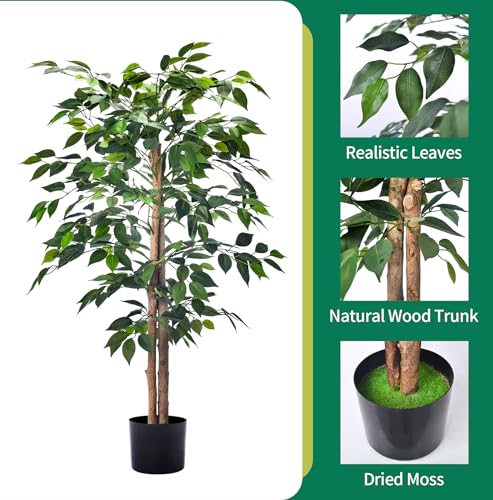 2-Pack 4FT Artificial Ficus Trees - Realistic Leaves & Natural Trunk for Indoor & Outdoor Decor