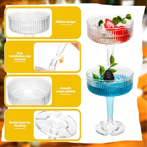 Disposable 7 oz Clear Ribbed Martini Glasses - 100 Pack