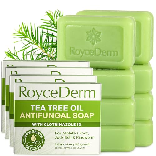 Roycederm Antifungal Bar Soap 4 oz Pack of 8 - Tea Tree Oil for Athlete’s Foot & Ringworm