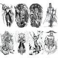 Cool Warrior Roman Temporary Tattoo For Men, Large Black Realistic 3D Greek God Gladiator Fake Tattoo Adult Teen Boy, Spartan Knight Lion Cross Temp Tatoo Sticker Half Sleeve Arm Chest Body, 8-Sheet