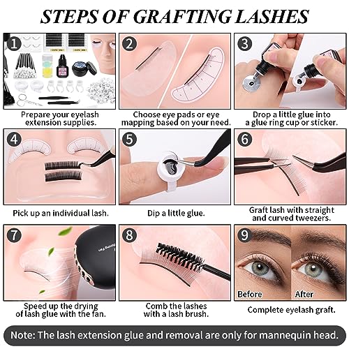 Eyelash Extension Practice Kit with Mannequin Head & Tools - Lashes Kit 2