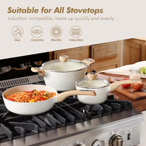 SENSARTE Granite Ceramic Non-Stick Cookware Set - White, 14 Pieces, Induction Compatible