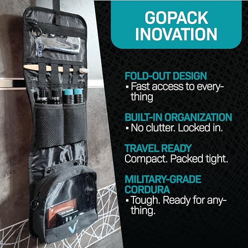 VOLT Grooming GoPack Black Travel Toiletry Bag with Hanging Organizer & Removable TSA Bag