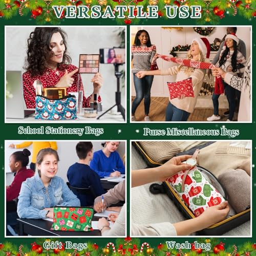 24 Pieces Makeup Bags Bulk Canvas Cosmetic Bags Purse Organizer Zipper Cosmetic Pouch Portable Travel Toiletry Pouch for Women Men Gifts, 7 x 4 Inch (Christmas)