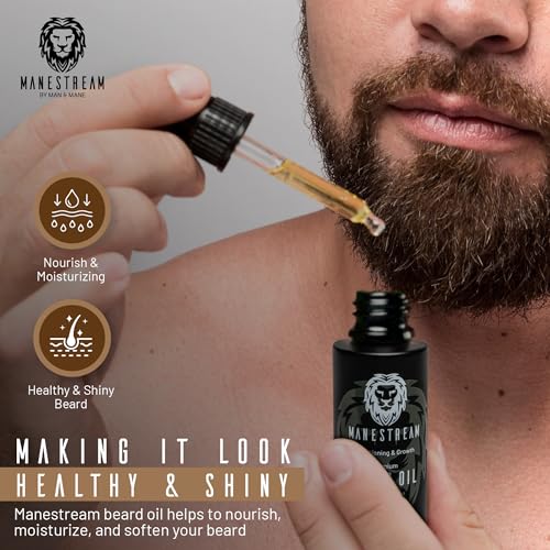 MAN & MANE Manestream Beard Oil for Men, Beard Growth Oil, Hair Growth Oil with Jojoba, Macadamia, Sunflower, Olive Oils - 50ml (Summer (Orange))