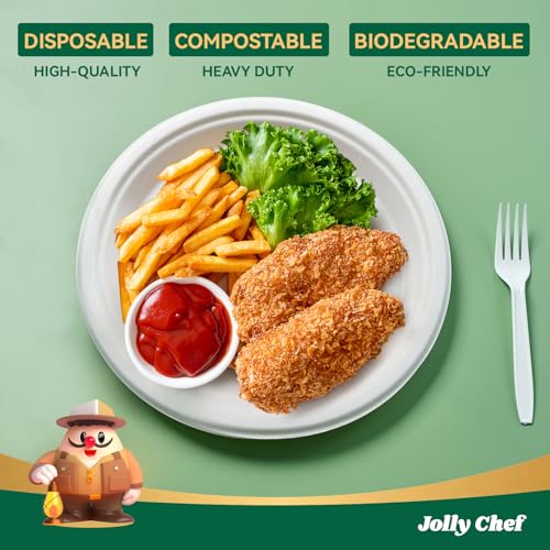 Eco-Friendly Heavy Duty 10 Inch Disposable Paper Plates - 500 Pack, White, Compostable