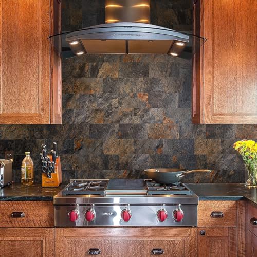 AULIGET Rust Slate Peel and Stick Backsplash Wall Tiles - 200 Pieces, 3x6 Inch PVC Faux Stone for Kitchen, Bathroom, Laundry, Fireplace, Camper - Variation of Rust Slate / 200