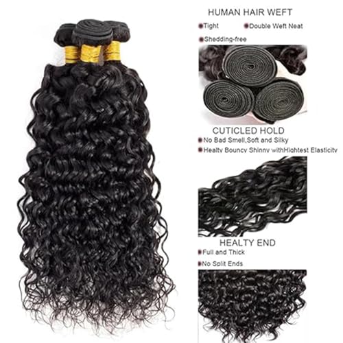 Black Water Wave Human Hair Bundles - 14 16 18 Inch, 3 Pack, Virgin Remy, Natural #1B