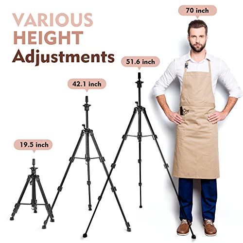 Heavy Duty Wig Stand with Adjustable Height and Black Finish for Making Wigs