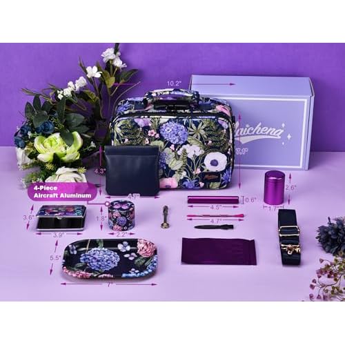Storage Bag with Combination Lock and 10 Accessories, Travel Medicine Storage Lock Box, Carbon Lined Sling Pouch, Cosmetic Organizer Container Case, Great Gift for Women, Purple