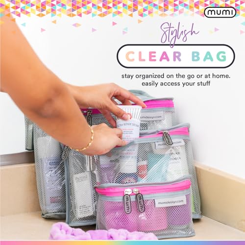 MUMI Travel Toiletry Bag Set of 3 ? Clear TSA Approved Toiletry Bags for Women ? Reusable Water-Resistant Makeup Organizer Pouches for Skincare, Cosmetics, Travel Accessories, Airport Packing - Pink