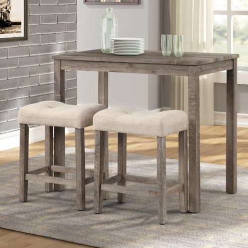Counter Height Saddle Stool Set - Taupe Button Tufted Bar Stools, Set of 2