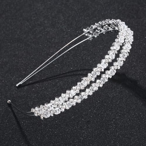 Double Layer Silver Hair Hoop Rhinestone Headband for Bridal Weddings