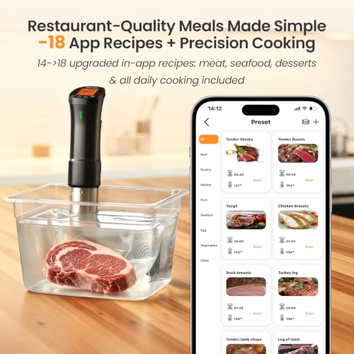 WiFi Sous Vide Cooker 1000W with App Control, 18 Recipes, Precision Temperature