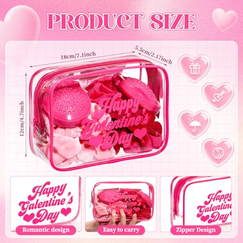 12 Pcs Galentine's Day Clear Makeup Bags with Frame - Hot Pink Gift Set