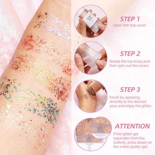 Body Glitter Stick for Face, Body & Hair - Pink & Purple Chunky Sparkle Glitter, 2 Pack | Long Lasting Party Makeup for Festival, Rave, Concert & Cosplay