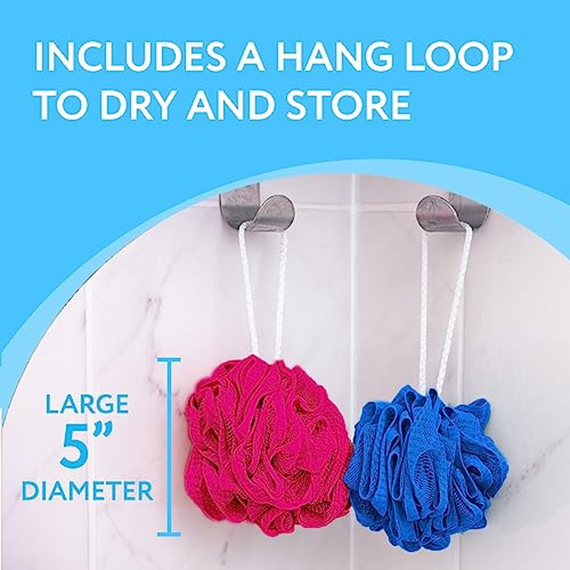 IMPRESA Mesh Bath & Shower Loofah Sponges - 5-Inch - Pack of 6 Gentle Exfoliating Body Scrubber & Bath Pouf - Home & Travel Loofah Pack - Durable Quick-Dry Shower Sponge