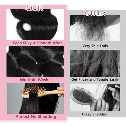 18 Inch Natural Black Human Hair Bundles Body Wave 3 Pack - Unprocessed & Silky