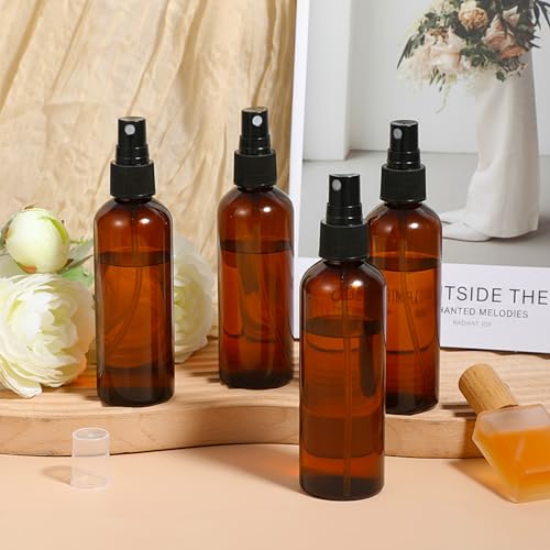 Amber Plastic Spray Bottles - 4 Oz Refillable Fine Mist Travel Set, 60 Pack