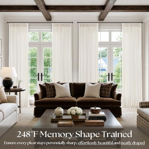 TWODRAPES Natural Pinch Pleat Linen Curtains Set 40"W x 108"L Ivory Cream, Pack of 4