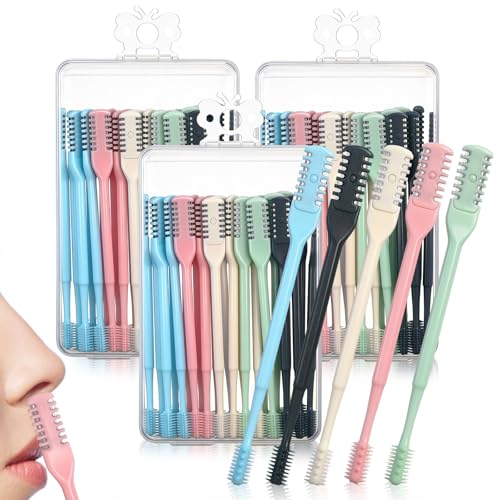 72 Pcs 2-in-1 Nasal Hair Cutter Double Sided Nose Hair Trimmer Bulk for Women Men Portable 360¡Æ Rotating Manual Nose Nasal Knife Soft Cleaning Brush Box Package Multicolor