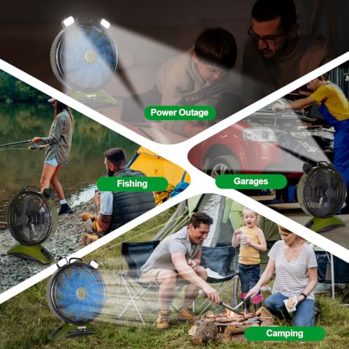 Rechargeable 45000mAh Camping Fan with LED Light - Military Green & Black