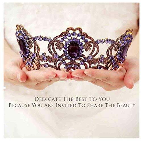 Purple Bridal Tiara Crown with Rhinestones for Wedding and Prom